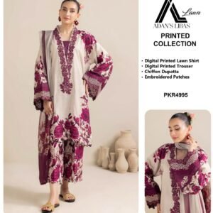 Adan Libas Lawn Suit With Chiffon Dupatta - 2025 Design